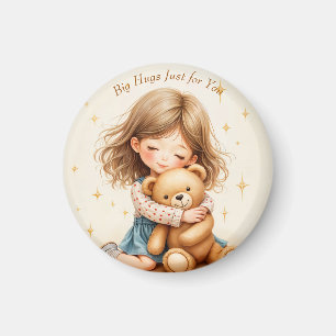 Big Hugs Cute Girl Hugging Teddy Bear Magnet