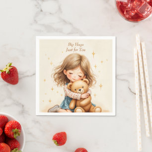 Big Hugs Cute Girl Hugging Teddy Bear Napkins