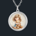 Big Hugs - Cute Girl Hugging Teddy Bear Silver Plated Necklace<br><div class="desc">Wrap someone in warmth with this charming illustration titled โBig Hugs.โ Featuring a sweet little girl embracing her favorite teddy bear, this design captures the tenderness and innocence of childhood. Perfect for heartfelt gifts, room decor, or just to send love, this artwork brings a gentle and emotional touch to any...</div>