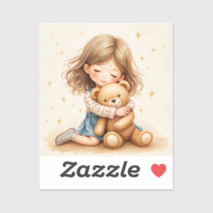 Big Hugs - Cute Girl Hugging Teddy Bear Sticker