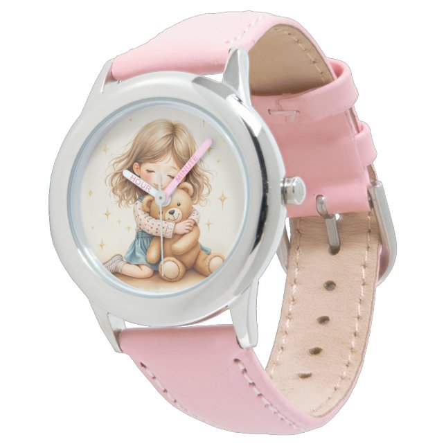Big Hugs - Cute Girl Hugging Teddy Bear Watch (Angled)