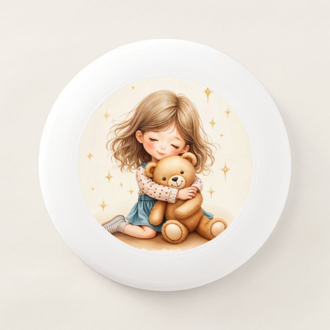 Big Hugs - Cute Girl Hugging Teddy Bear Wham-O Frisbee (Front)