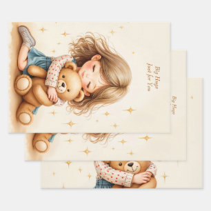 Big Hugs - Cute Girl Hugging Teddy Bear Wrapping Paper Sheets