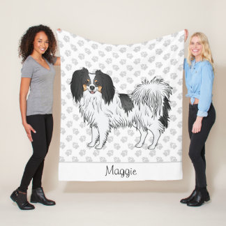 Big Image Of A Tricolor Phalène Dog With A Name Fleece Blanket