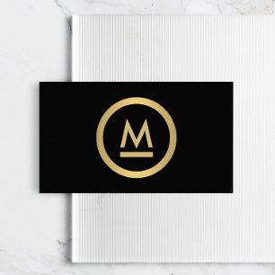 Big Initial Modern Monogram in Faux Gold on Black Business Card