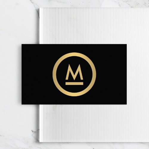 Big Initial Modern Monogram in Faux Gold on Black Business Card