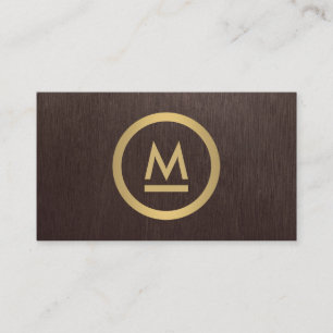 Big Initial Modern Monogram in Faux Gold on Wood Business Card