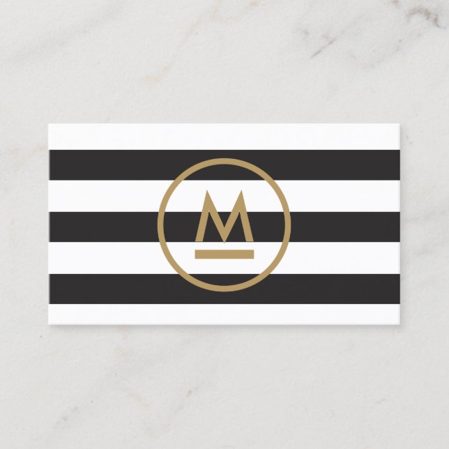 Big Initial Modern Monogram on Bold Stripes Business Card (Front)