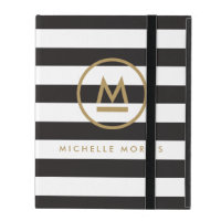 Big Initial Modern Monogram on Bold Stripes iPad Folio Case