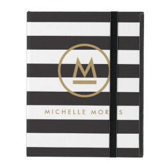 Big Initial Modern Monogram on Bold Stripes iPad Folio Cases