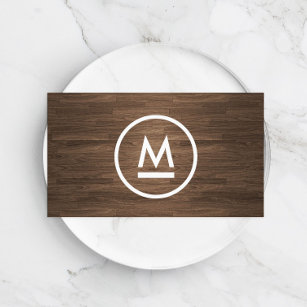 Big Initial Modern Monogram on Brown Wood Business Card