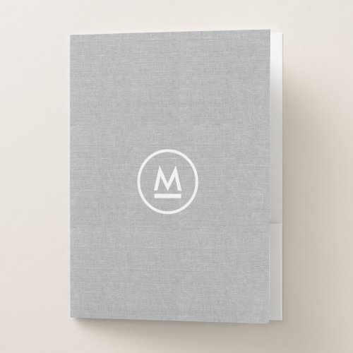 Big Initial Modern Monogram on Gray Linen Pocket Folder