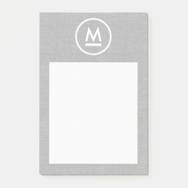Big Initial Modern Monogram on Gray Linen Post-it Notes (Front)
