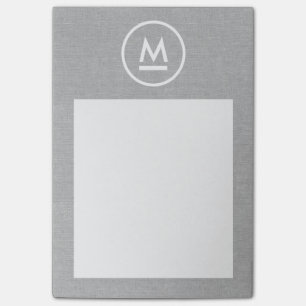 Big Initial Modern Monogram on Gray Linen Post-it Notes