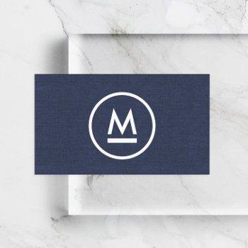 Big Initial Modern Monogram On Navy Blue Linen Business Card by 1201am at Zazzle
