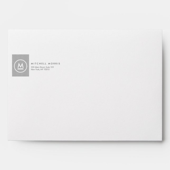 Big Initial Monogram on Gray Linen Envelope (Front)