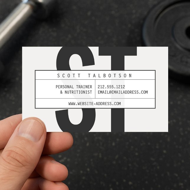 Big Initials Monogram Personal Trainer Light Gray Business Card (Creator Uploaded)