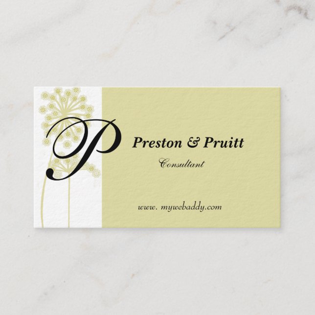 Big Initials Sage Wildflower Floral Monogrammed Business Card (Front)