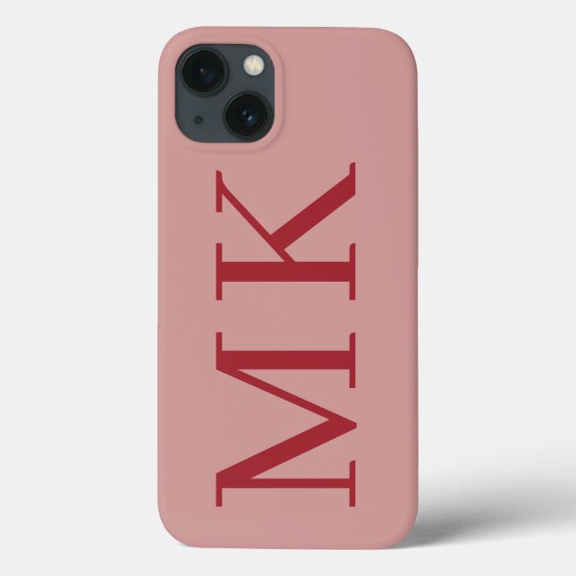 Big Initials Stylish Rose Tan & Crimson Red Case-Mate iPhone Case (Back)