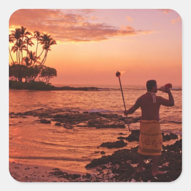 Big Island, Hawaii. Sunset, Big Island Hawaii. Square Sticker (Front)