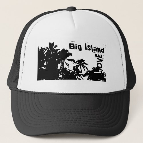 Big Island Love black white palm tree hat