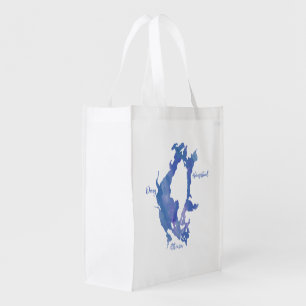 Big Island Pond New Hampshire Watercolor Lake Map Grocery Bag