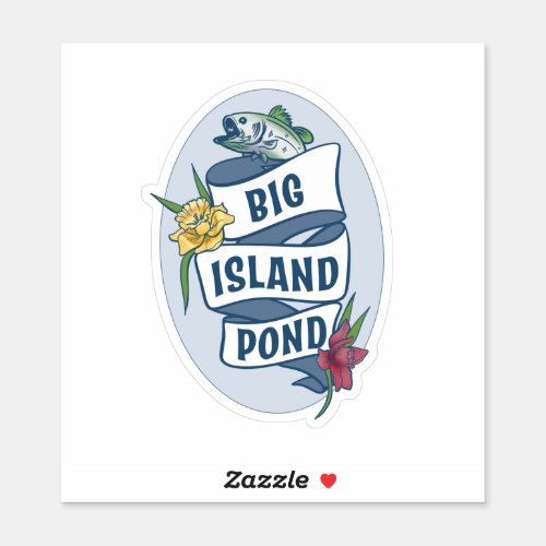 Big Island Pond NH BIP Sticker with Fish Flowers