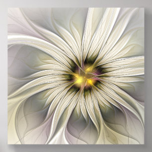 Big Ivory Flower, Abstract Modern Fractal Art Acrylic Photo Tile