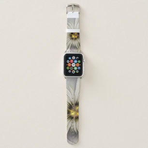 Big Ivory Flower, Abstract Modern Fractal Art Apple Watch Band