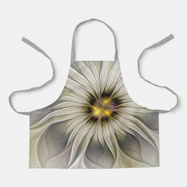 Big Ivory Flower, Abstract Modern Fractal Art Apron (Front)