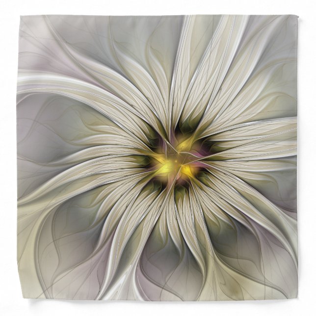 Big Ivory Flower, Abstract Modern Fractal Art Bandana (Front)