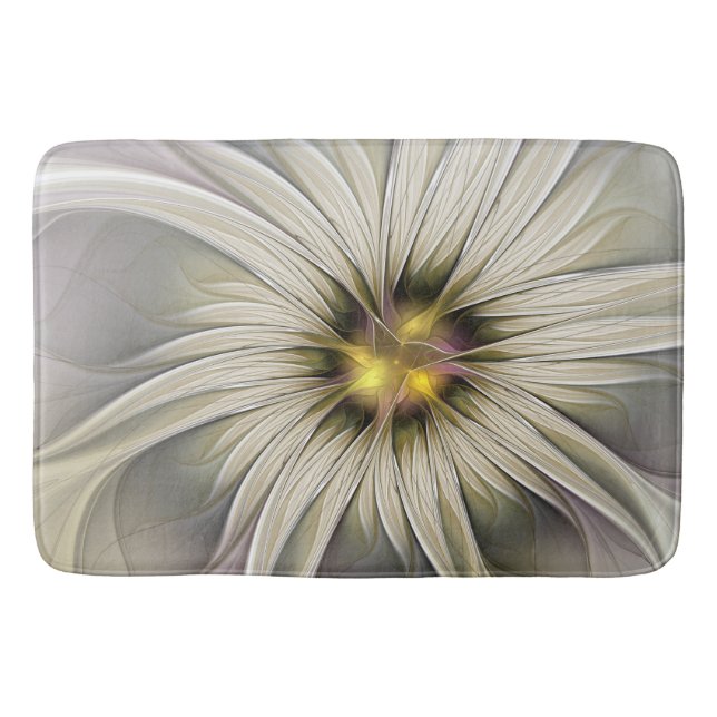 Big Ivory Flower, Abstract Modern Fractal Art Bath Mat (Front)