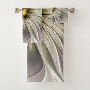 Big Ivory Flower, Abstract Modern Fractal Art Bath Towel Set
