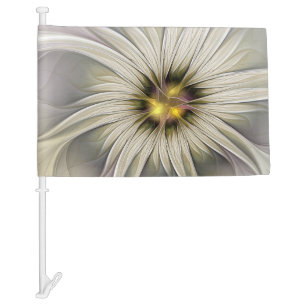 Big Ivory Flower, Abstract Modern Fractal Art Car Flag
