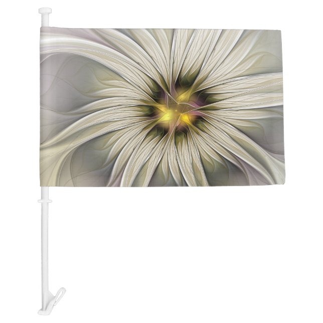 Big Ivory Flower, Abstract Modern Fractal Art Car Flag (Front)
