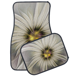 Big Ivory Flower, Abstract Modern Fractal Art Car Floor Mat