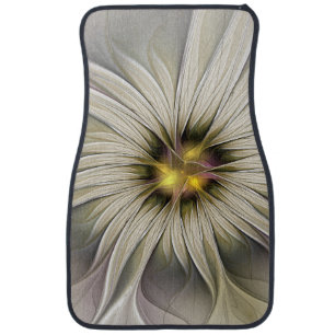 Big Ivory Flower, Abstract Modern Fractal Art Car Floor Mat