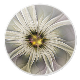 Big Ivory Flower, Abstract Modern Fractal Art Ceramic Knob