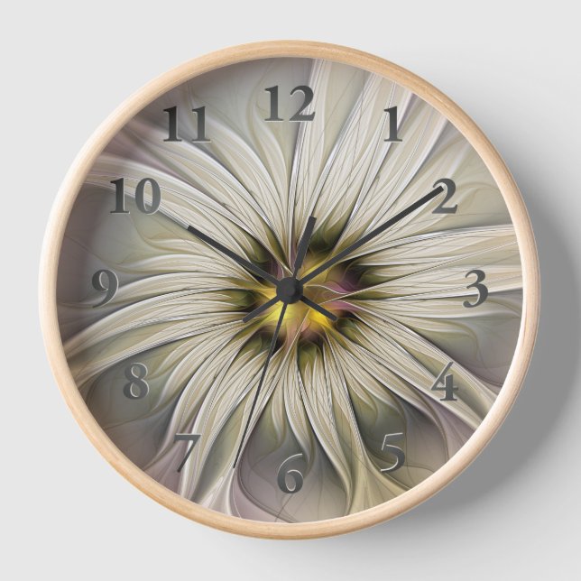 Big Ivory Flower, Abstract Modern Fractal Art Clock (Front)