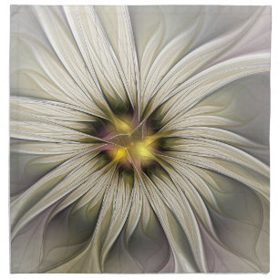 Big Ivory Flower, Abstract Modern Fractal Art Cloth Napkin