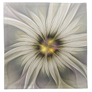 Big Ivory Flower, Abstract Modern Fractal Art Cloth Napkin