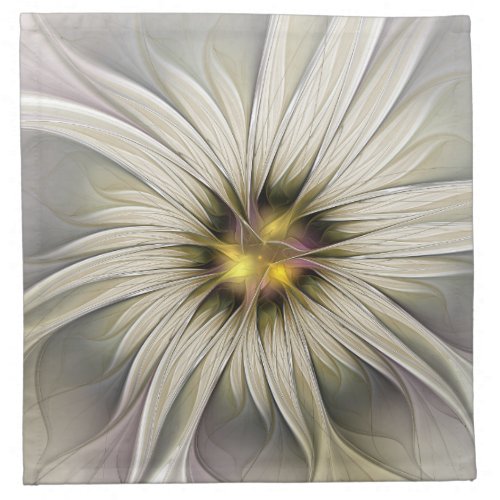 Big Ivory Flower Abstract Modern Fractal Art Cloth Napkin