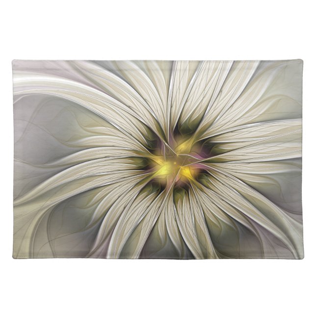 Big Ivory Flower, Abstract Modern Fractal Art Cloth Placemat (Front)