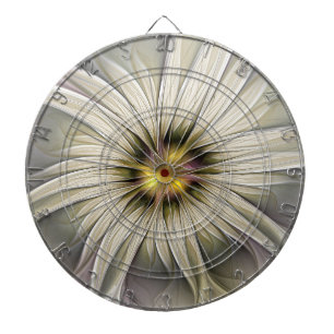Big Ivory Flower, Abstract Modern Fractal Art Dart Board