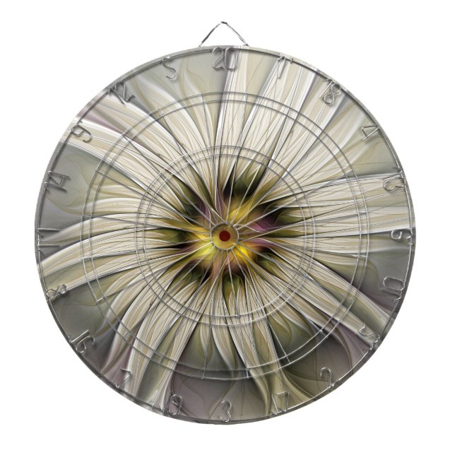 Big Ivory Flower, Abstract Modern Fractal Art Dart Board (Front)