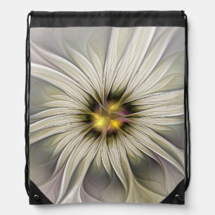 Big Ivory Flower, Abstract Modern Fractal Art Drawstring Bag