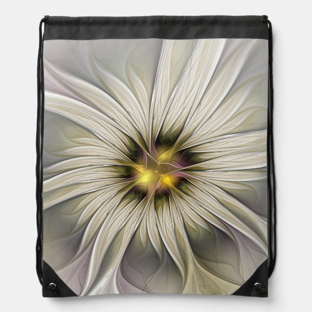 Big Ivory Flower, Abstract Modern Fractal Art Drawstring Bag (Front)