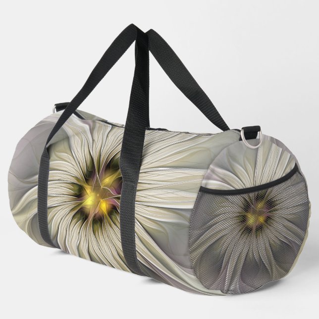 Big Ivory Flower, Abstract Modern Fractal Art Duffle Bag (Right Corner)