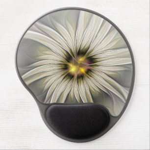 Big Ivory Flower, Abstract Modern Fractal Art Gel Mouse Pad