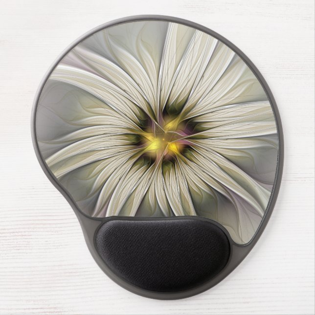 Big Ivory Flower, Abstract Modern Fractal Art Gel Mouse Pad (Front)